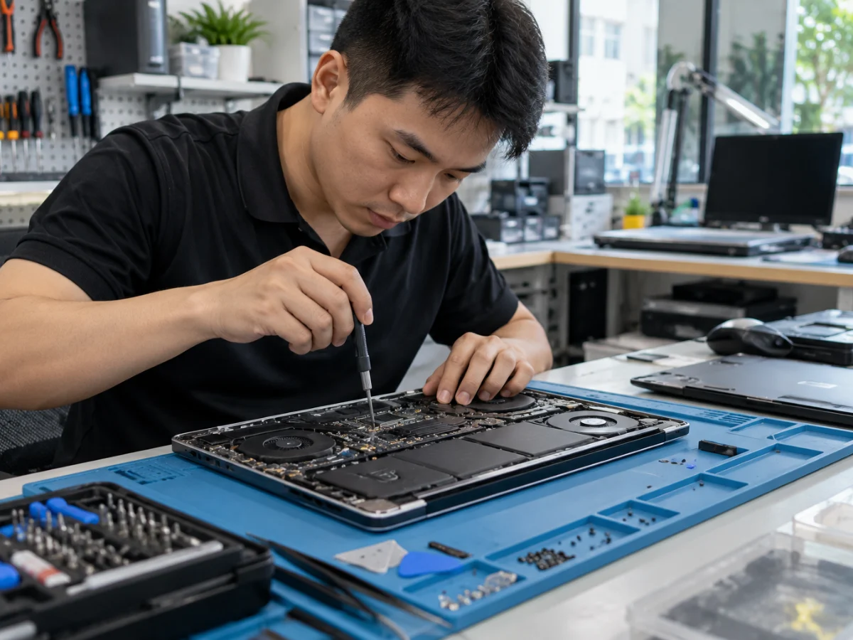 Kỹ thuật viên TechFix sửa laptop